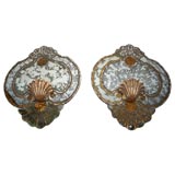 Very Chic Pair of Large Eglomise Shell Motif Sconces by Jansen