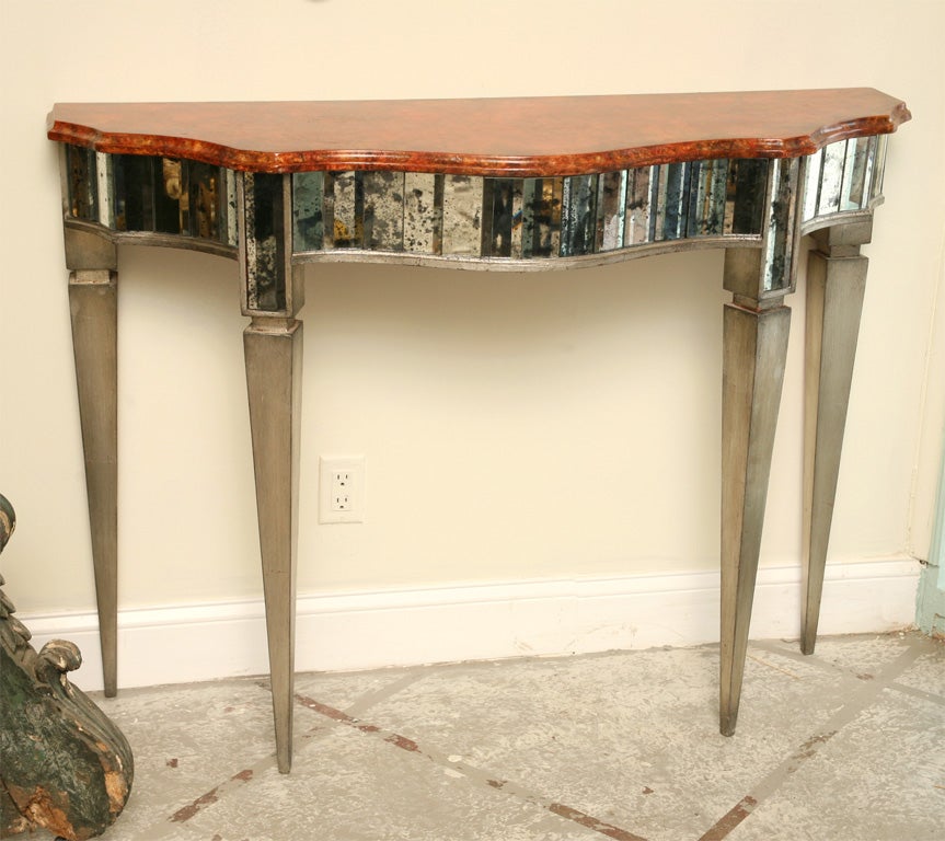 Silver Gilt Faux Marble Mirrored Scallop Console