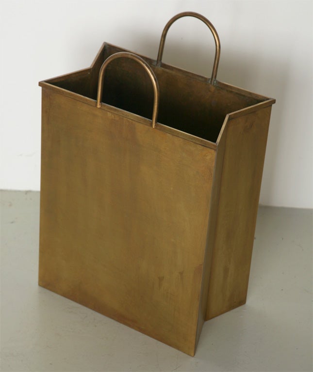 Finely crafted shopping bag with beautiful streaky dark patina. In the style of Gio Ponti. Stamped 