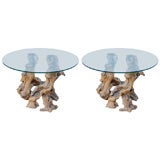 Pair of Natural Driftwood End Tables/ Glass Tops