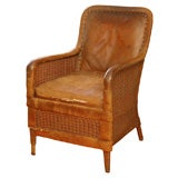 Antique C. 1900 Rattan and Leather Arm Chair