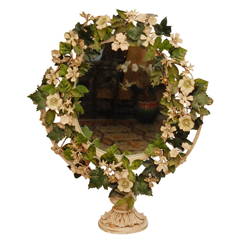 C. 1930 Floral Tole Tilt Table Mirror For Sale