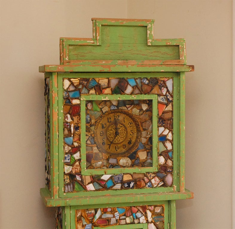 American C. 1920 Tramp Art Grandfather Clock For Sale