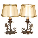 Pair of Iron Lion Lamps with Custom Shades