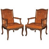 Pair of Late 19th Century Finely Hand Carved Walnut Fauteuils