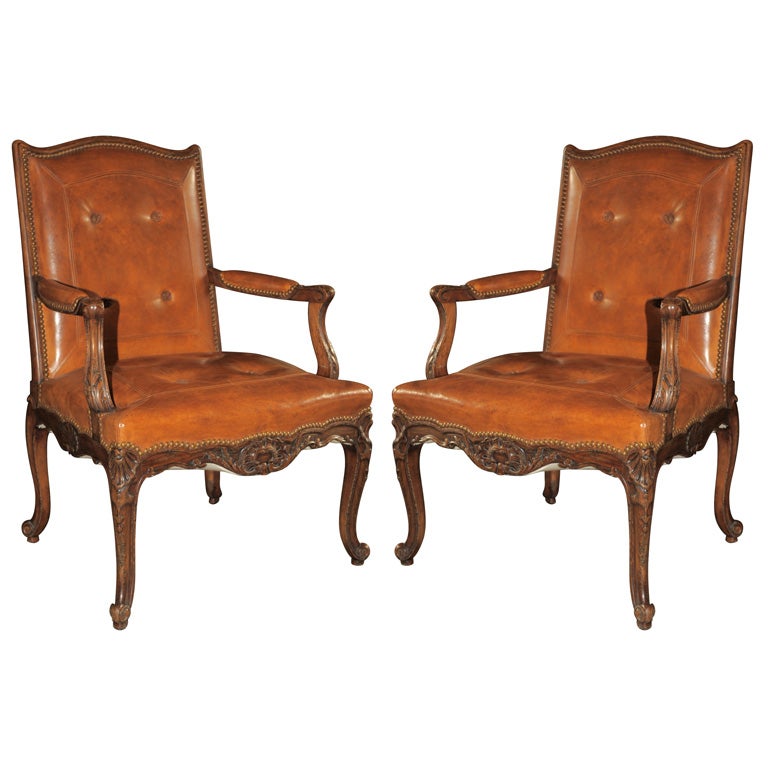 Pair of Late 19th Century Finely Hand Carved Walnut Fauteuils at 1stDibs