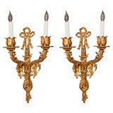 FRENCH PAIR OF TWO ARM SCONCES WITH BOW MOTIF