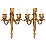 FRENCH PAIR OF NEO-CLASSIC GILDED BRONZE 2 ARM SCONCES