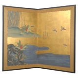 Japanese 2 Panel Bamboo & Sparrow Screen