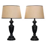 Pair of large black marble table lamps
