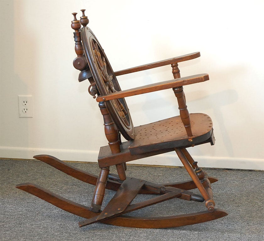 19th Century 19THC EARLY AND FOLKY  SPINNING  WHEEL CHAIR W/ MOTHER ON TOP