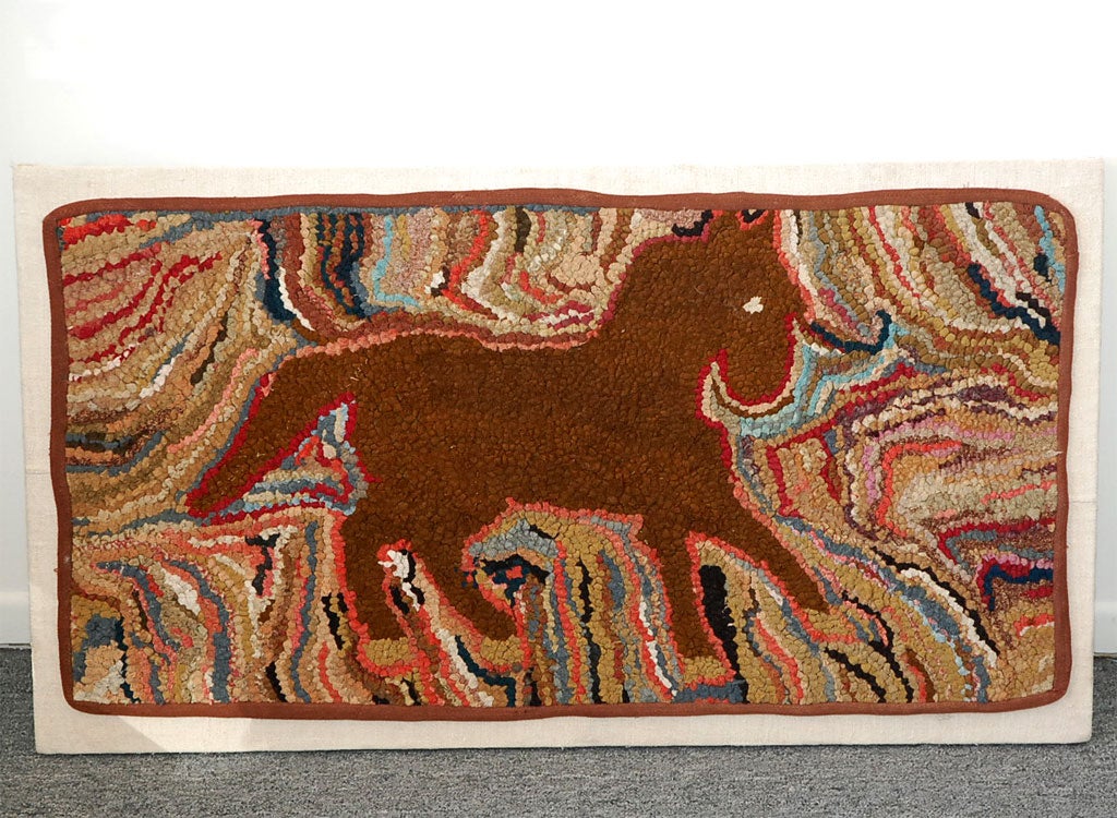 19THC HAND HOOKED MOUNTED HORSE RUG