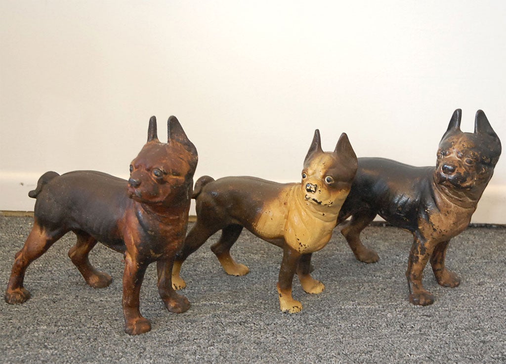 19THC ORIGINAL PAINTED  BULL DOGS DOOR STOPS