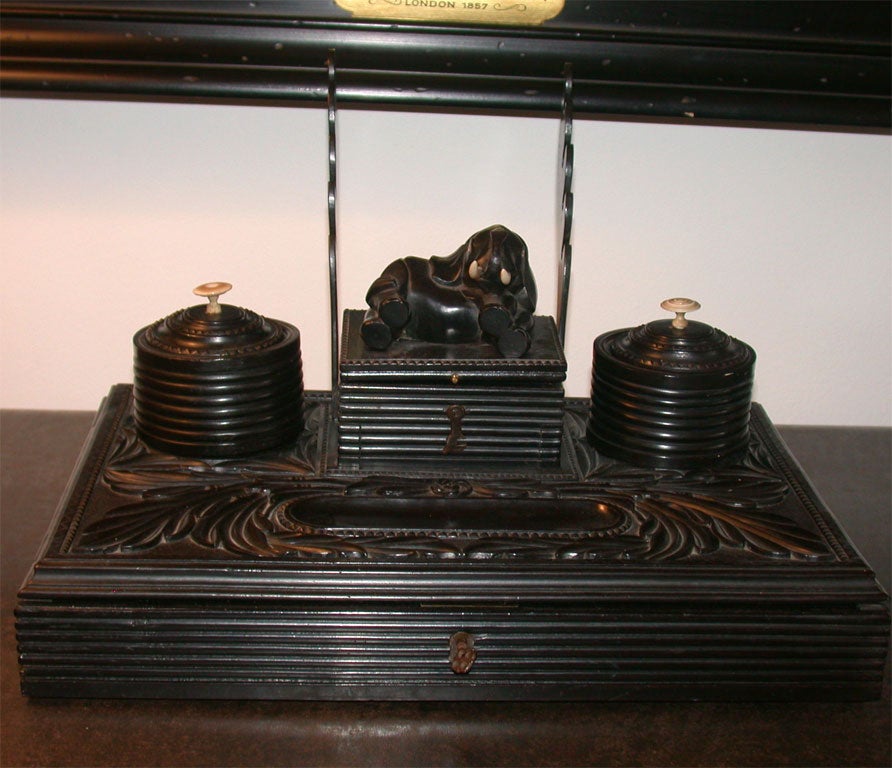 Early 19th Century Anglo-Indian Carved Ebony and Ivory Inkwell 1