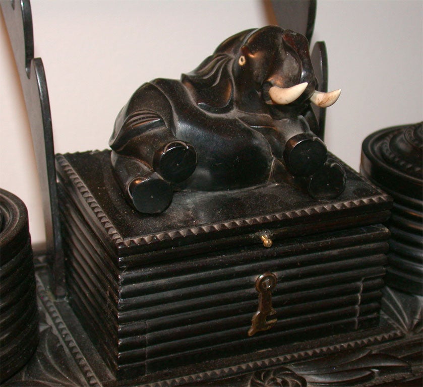 Early 19th Century Anglo-Indian Carved Ebony and Ivory Inkwell 3