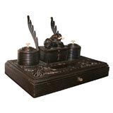 Early 19th Century Anglo-Indian Carved Ebony and Ivory Inkwell