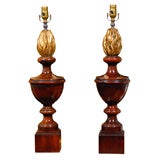 Pair of Hand Carved Wooden Urn lamps