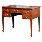 19th Century English 5 Drawer Mahogany Bureau Plat w Leather Top