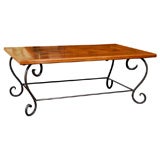 Custom Oak and Walnut Parquetry Coffee Table with Iron Base