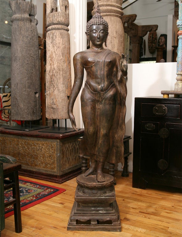 Thai Bronze Walking Buddha
