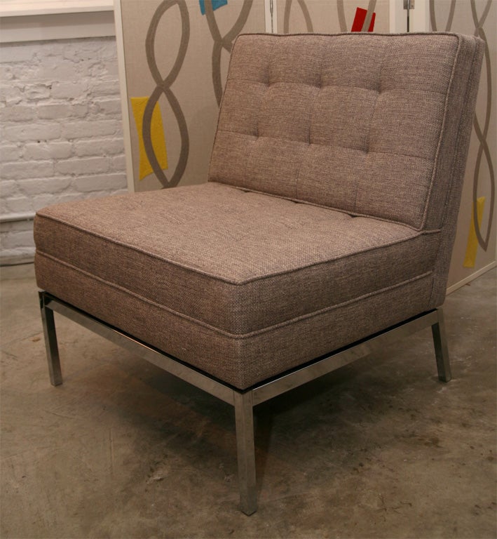 Pair of Florence Knoll armless quilted lounge chairs