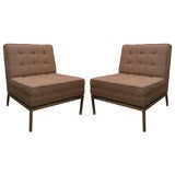 Pair of Florence Knoll armless quilted lounge chairs