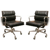 Charles Eames Black Leather and Chrome Soft Pad Desk Chairs