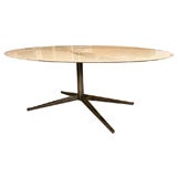 Florence Knoll cream colored marble and chrome oval dining table