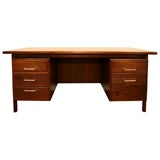 Jens Risom double pedestal walnut desk with chrome handles