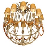 French 12 arm Painted Tole and Iron Chandelier