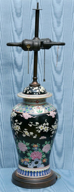 20th Century Chinese Export Famille Noire Vase Mounted As A Lamp