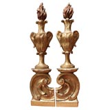Pair of Giltwood Architectural Fragment Flame Urns Pair of Giltwood Architectural Fragment Flame Urns