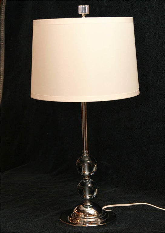 Machine Age Chrome Lamp with Blue Glass Ball Details
