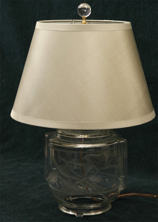 Pair of Art Deco Etched Glass Lamps by Hunt Dietrich