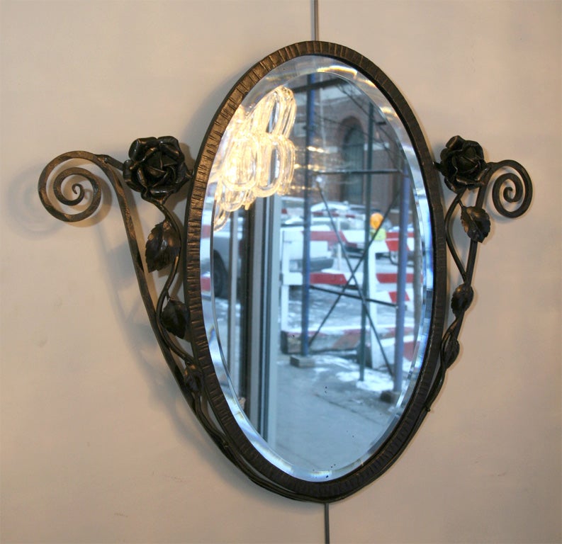 Art Deco Hand Wrought Iron Mirror in the Manner of Edgar Brandt 2