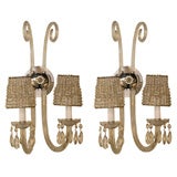 Vintage Pair of 1940
s Cut Crystal Scroll Sconces