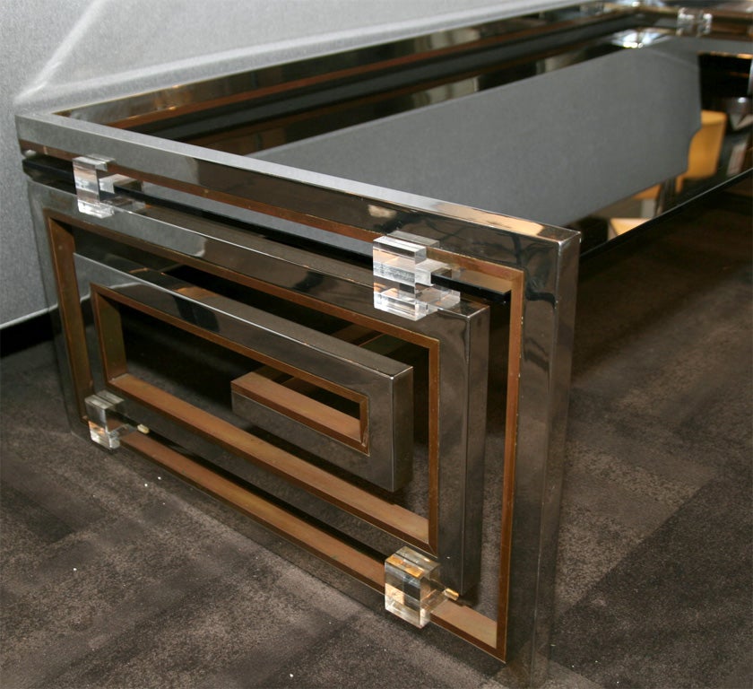 Modernist Chrome Cocktail Table with Greek Key Design