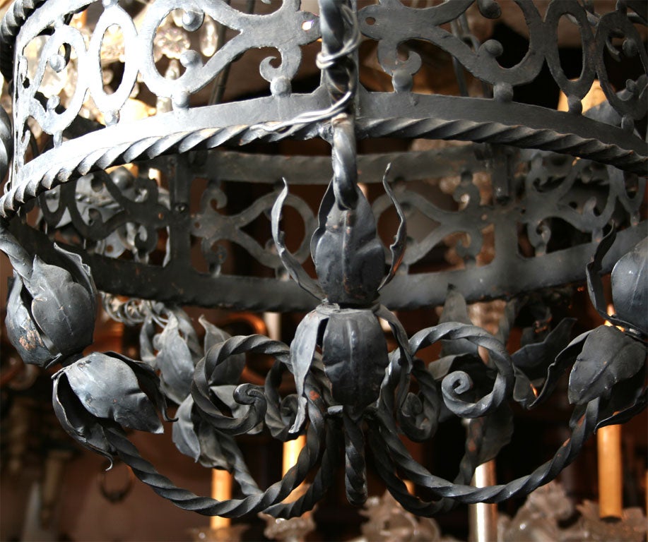 Italian Pair of Wrought Iron Chandeliers For Sale