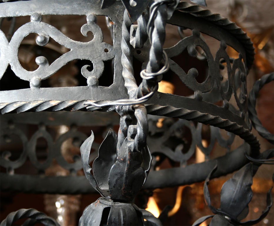Mid-20th Century Pair of Wrought Iron Chandeliers For Sale
