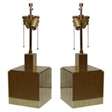 A pair of Square Brass Fluted Table Lamps (Possibly for Dunhill)