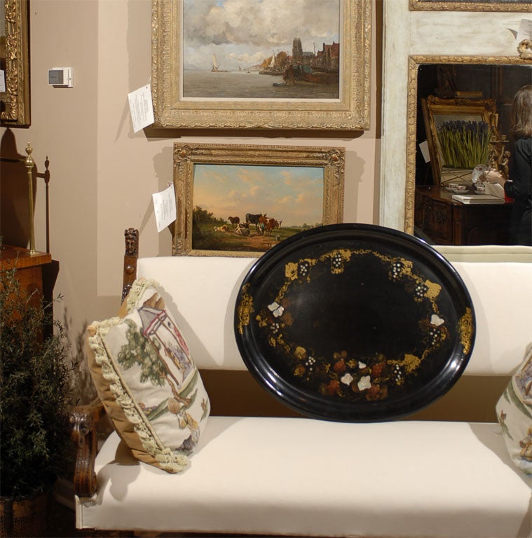 English Laquered Papier Mache Tray with Mother of Pearl Inlay