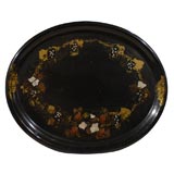 English Laquered Papier Mache Tray with Mother of Pearl Inlay