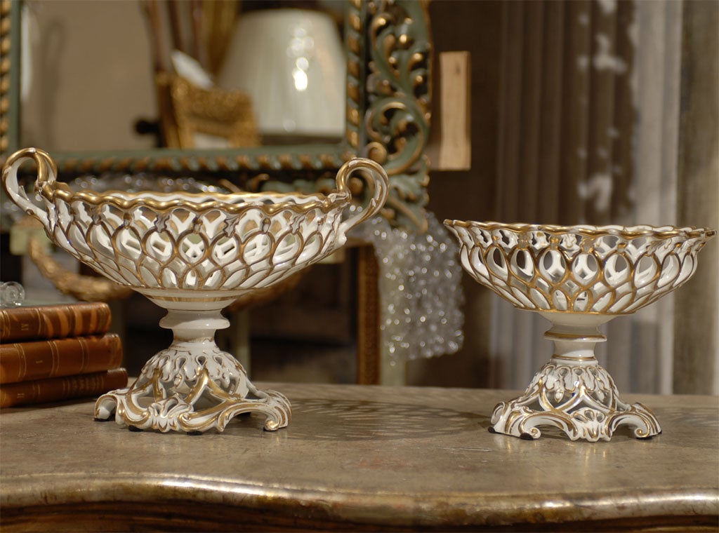 Set of  Vieux Paris Porcelain Baskets w/ gilt highlights 3
