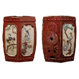 Pair of Chinese garden seats with bird and floral decorations