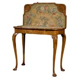 19th C. Queen Anne Walnut lift top game table w/ Leeds tapestry