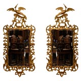 Pair of Chippendale Style Gilt Mirrors w/ Phoenix Bird Pediments