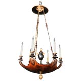 Antique Sheraton Style wood inlay six-light chandlier