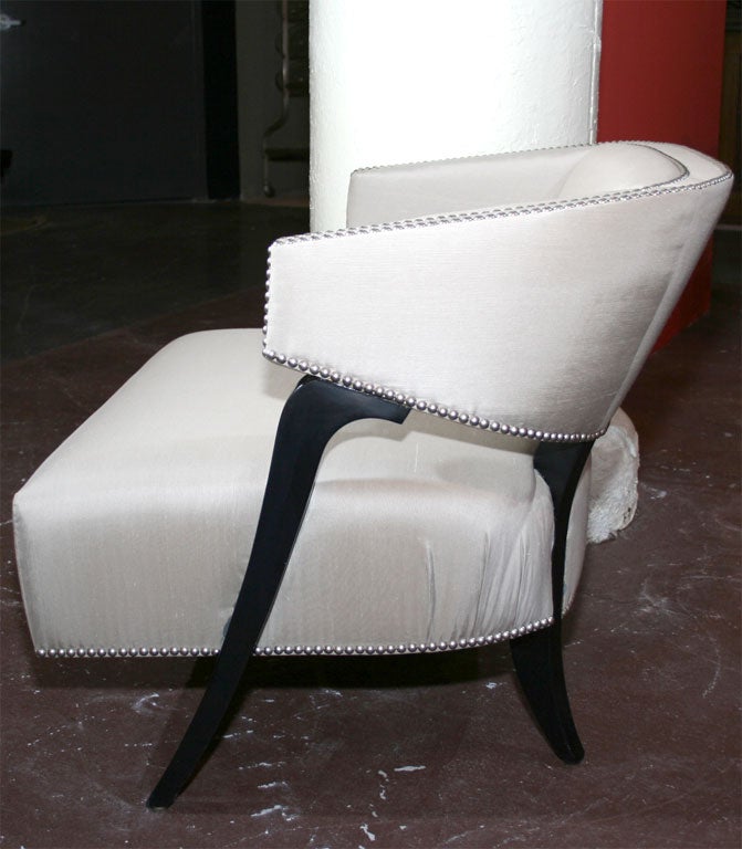 Silk Klismos Lounge Chair with Nickel Nailhead Detail by Billy Haines