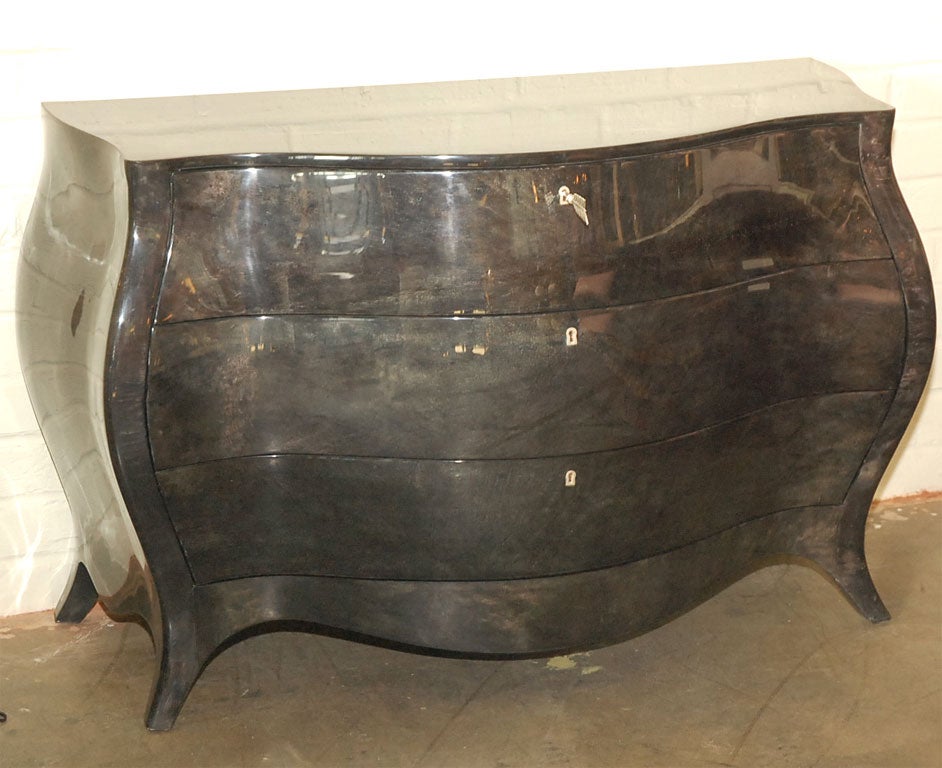 Beautiful Bombay-style chest in dark gray parchment. Inquire for availability.(P111)