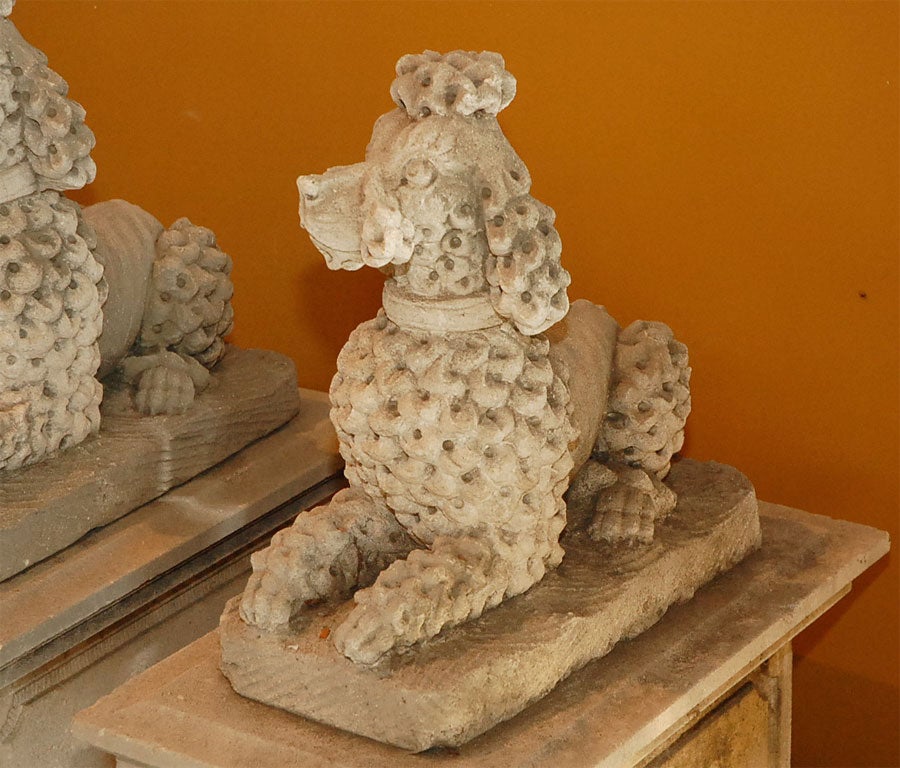 Pair of Limestone Poodles In Good Condition In Los Angeles, CA